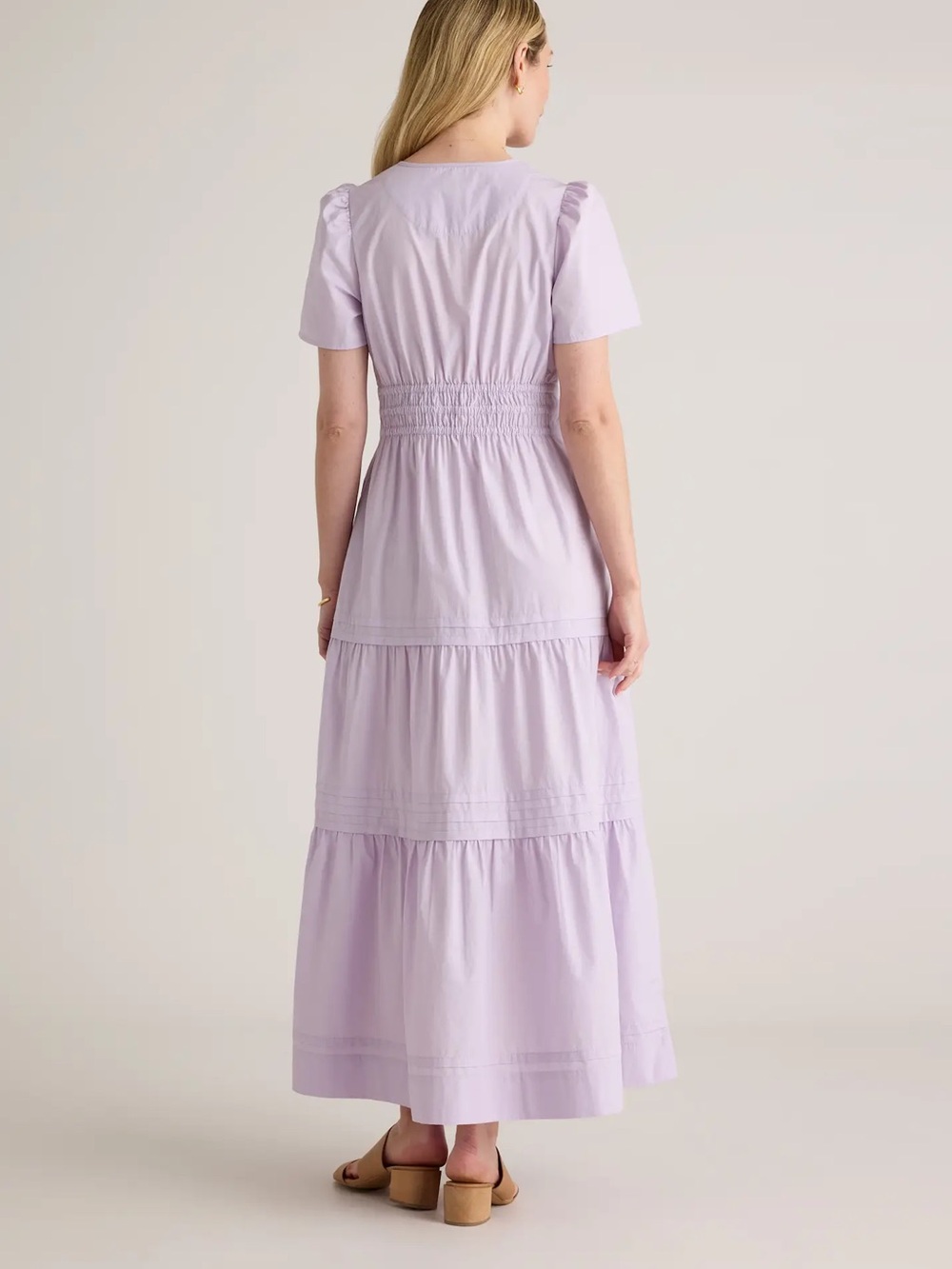 [Quince] Pastel Lilac 100% Poplin Cotton Tiered Maxi Dress with Pockets - Picture 9 of 10